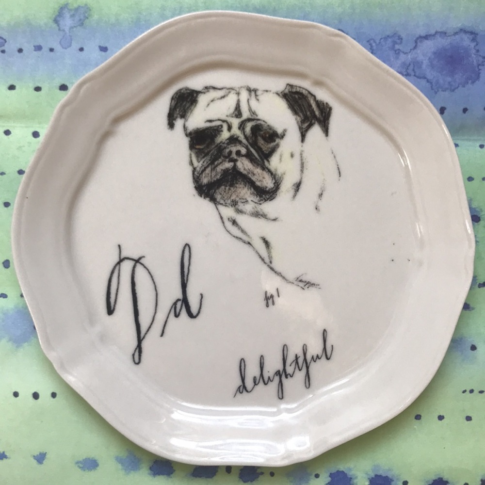 🐕Anthropologie Linea Carta Monogram Canapé Plate D Delightful Dog (pug) - Picture 3 of 12